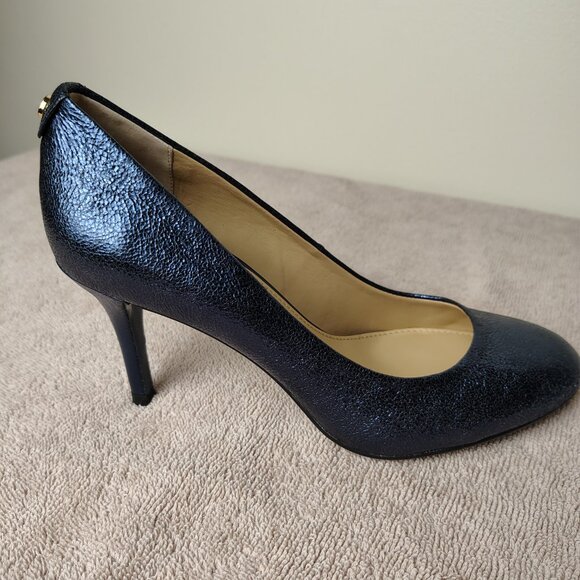 MICHAEL KORS Flex Pump Women 7M Blue Metallic Sparkle Pointed Toe Heels With Box - Picture 7 of 10